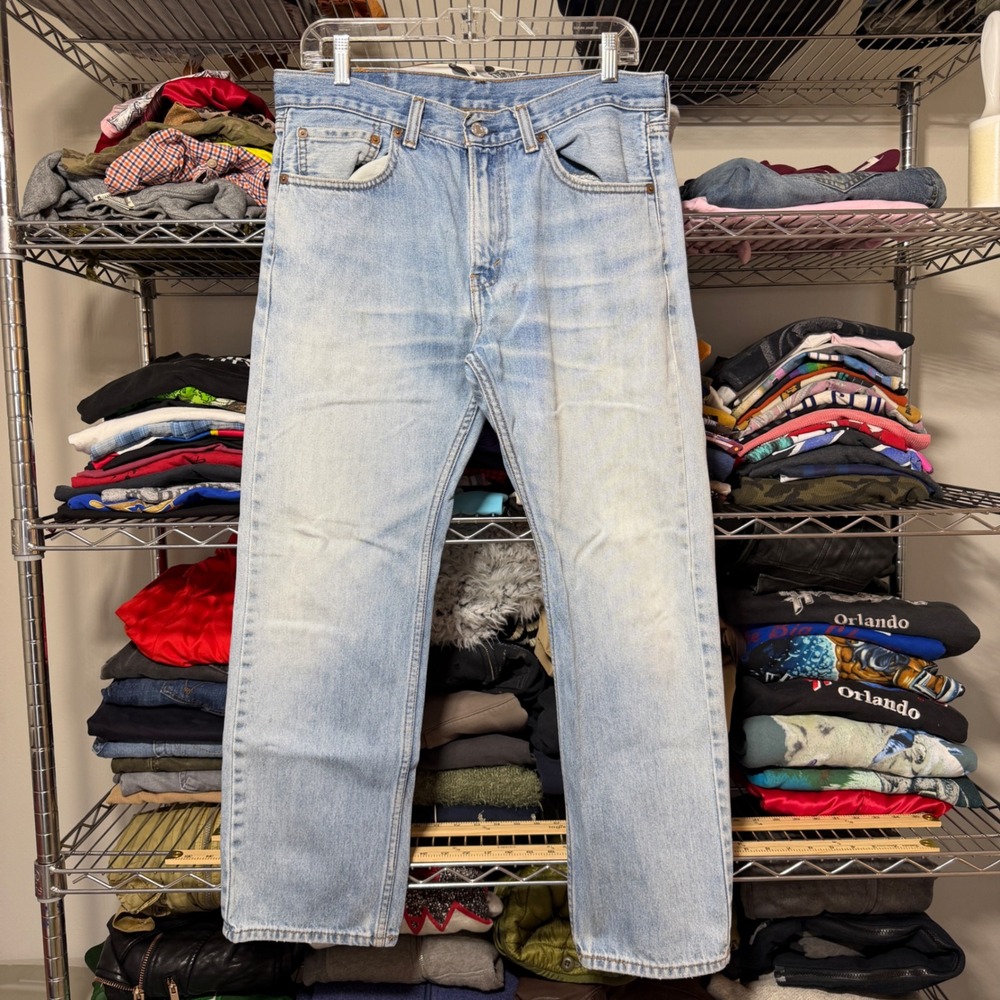 Levi's 505 Jeans Men's 32x29 Light Wash Faded Blue Straight Leg Denim Distressed